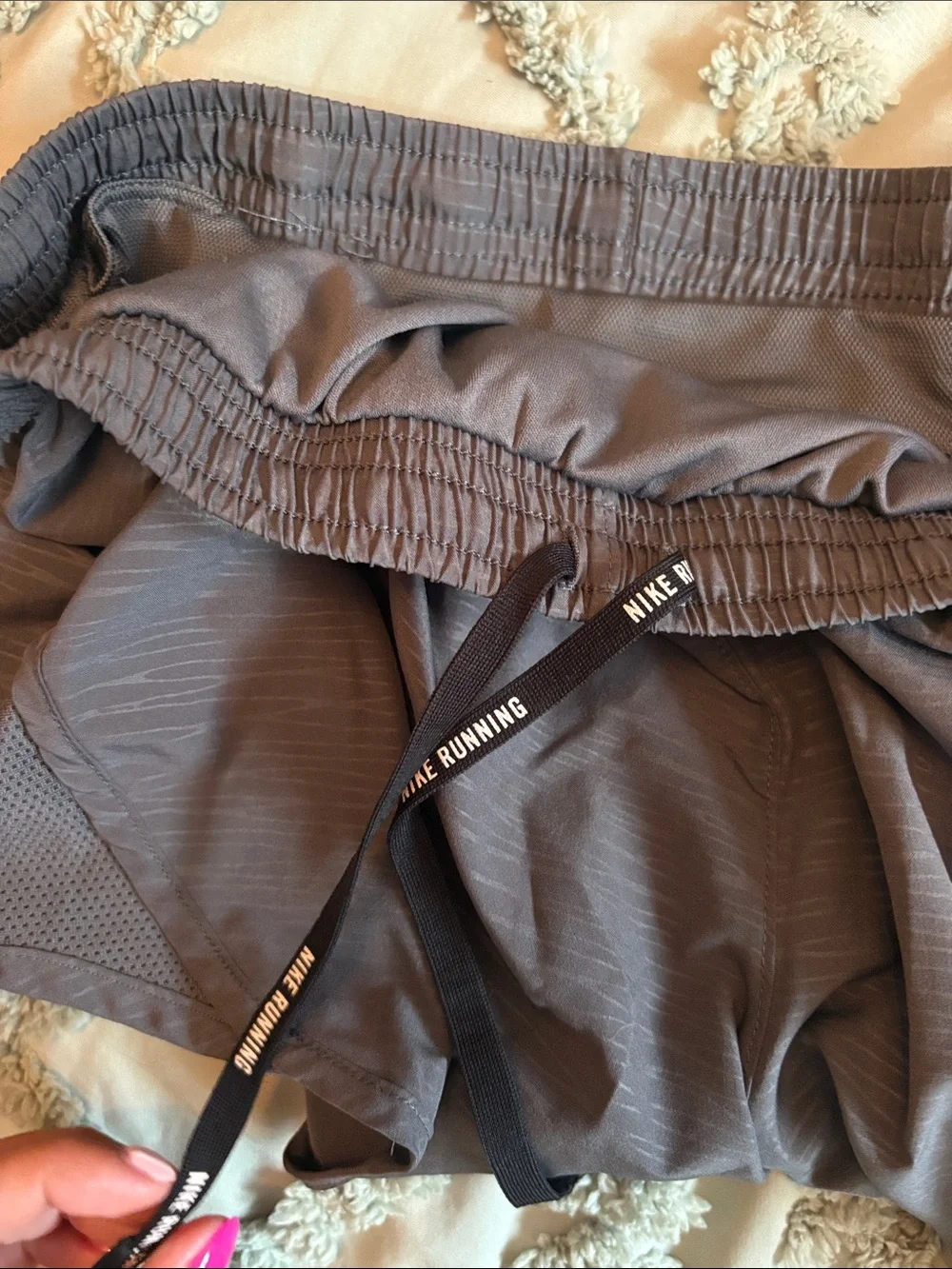 Nike Gray Athletic Shorts with Light Pink Swoosh
